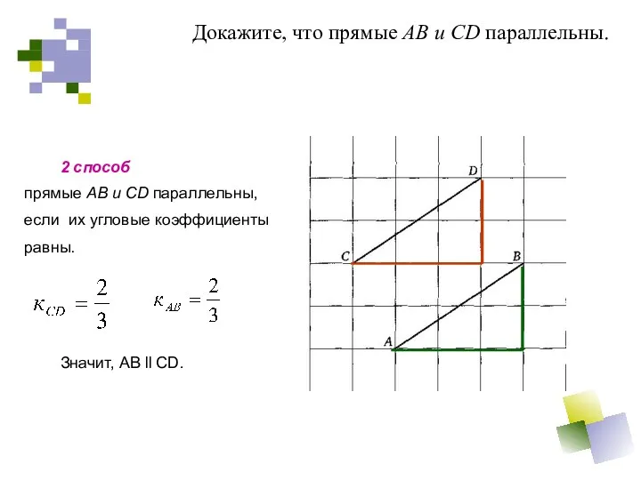 Докажите, что прямые AB и CD параллельны. 2 способ Значит, AB ll CD.