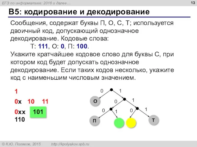 B5: кодирование и декодирование Сообщения, содержат буквы П, О, С,