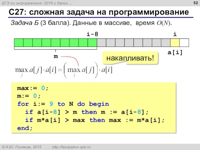 С27: сложная задача на программирование Задача Б (3 балла). Данные