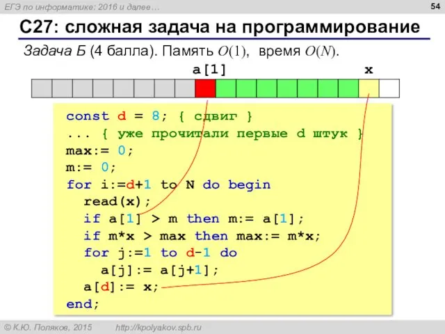 С27: сложная задача на программирование Задача Б (4 балла). Память