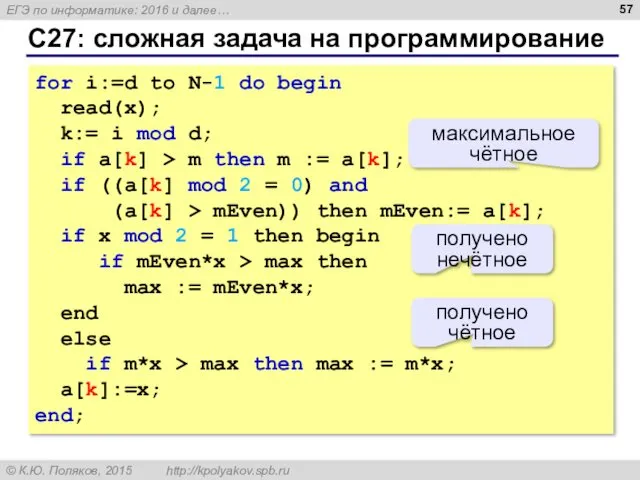 С27: сложная задача на программирование for i:=d to N-1 do