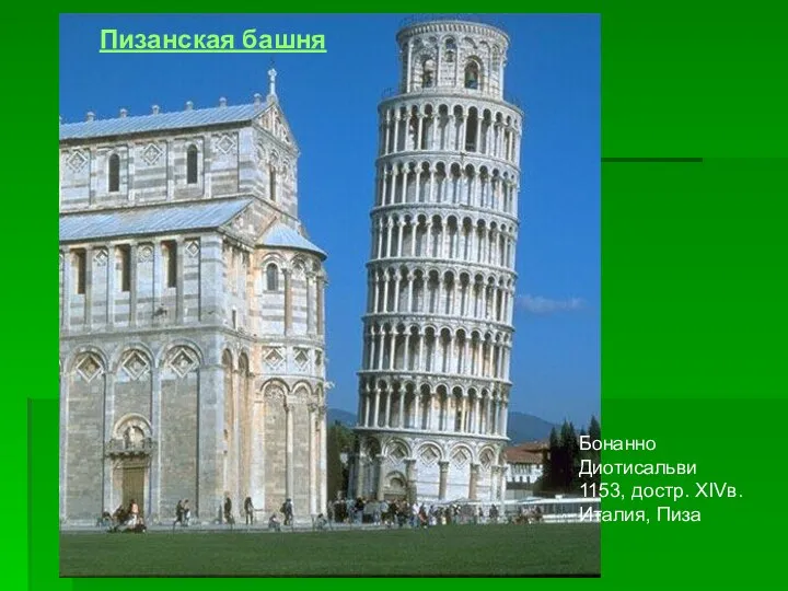Бонанно Диотисальви 1153, достр. XIVв. Италия, Пиза Пизанская башня