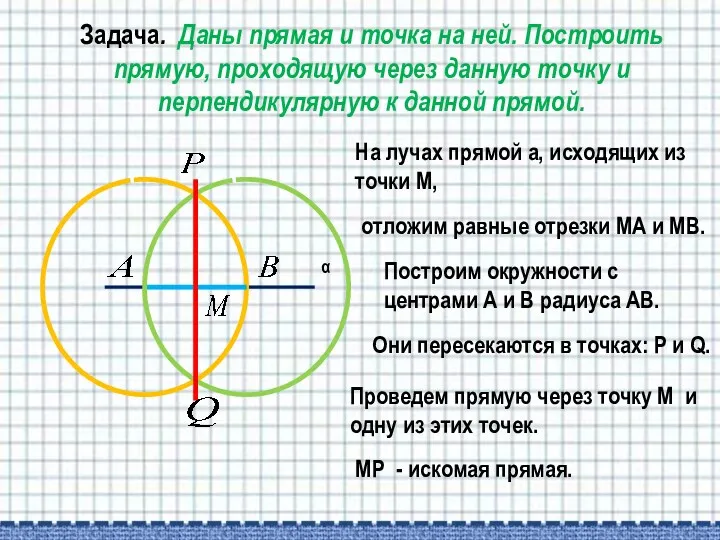 Задача. Даны прямая и точка на ней. Построить прямую, проходящую через данную точку