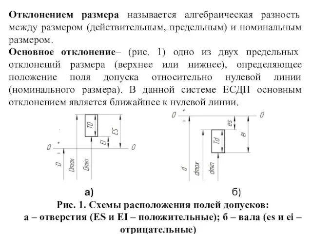 Отклонением размера называется алгебраическая разность между размером (действительным, предельным) и