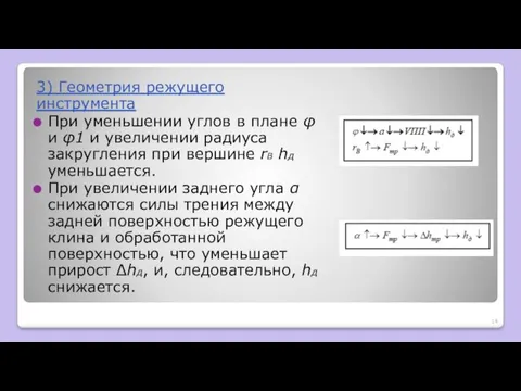 3) Геометрия режущего инструмента При уменьшении углов в плане φ