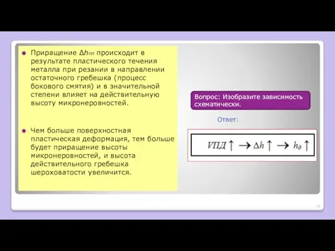 Приращение Δhпл происходит в результате пластического течения металла при резании