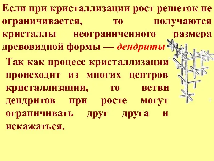 Если при кристаллизации рост решеток не ограничивается, то получаются кристаллы