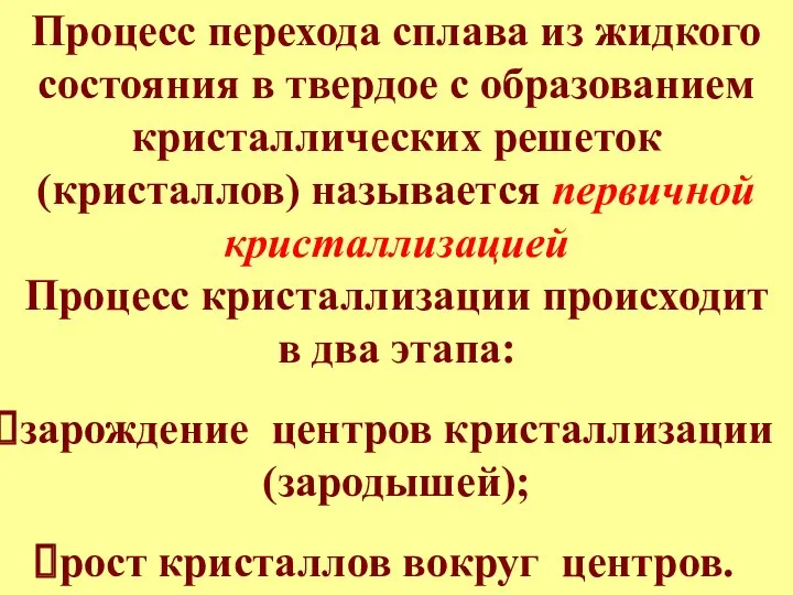 Процесс перехода сплава из жидкого состояния в твердое с образованием