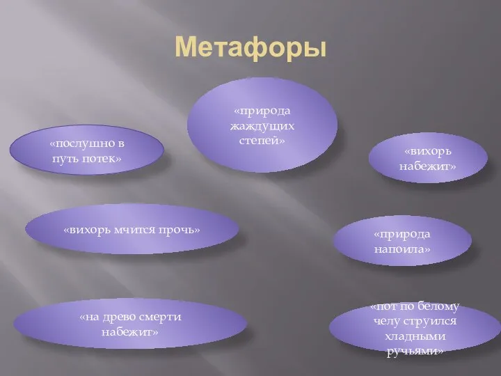 Метафоры «послушно в путь потек» «вихорь набежит» «вихорь мчится прочь»