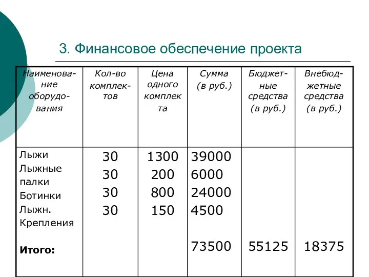 3. Финансовое обеспечение проекта