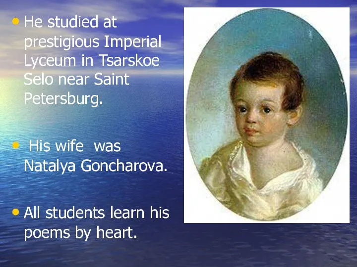 He studied at prestigious Imperial Lyceum in Tsarskoe Selo near Saint Petersburg. His