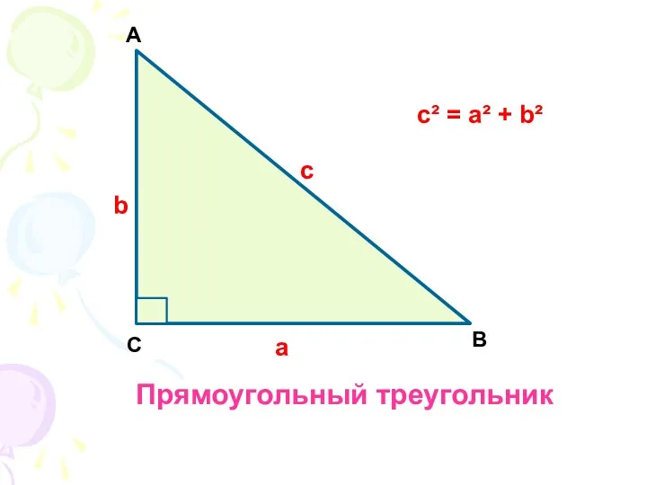 Прямоугольный треугольник c² = a² + b² A C B c a b