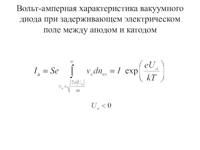 Вольт-амперная характеристика вакуумного диода при задерживающем электрическом поле между анодом и катодом