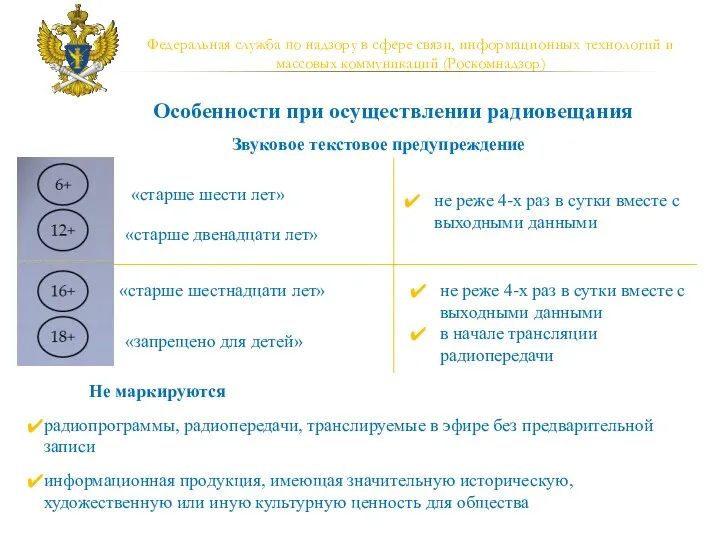 Особенности при осуществлении радиовещания «старше шести лет» «старше двенадцати лет» «старше шестнадцати лет»