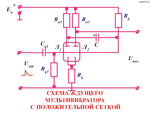 СХЕМА ЖДУЩЕГО МУЛЬТИВИБРАТОРА С ПОЛОЖИТЕЛЬНОЙ СЕТКОЙ слайд № 56