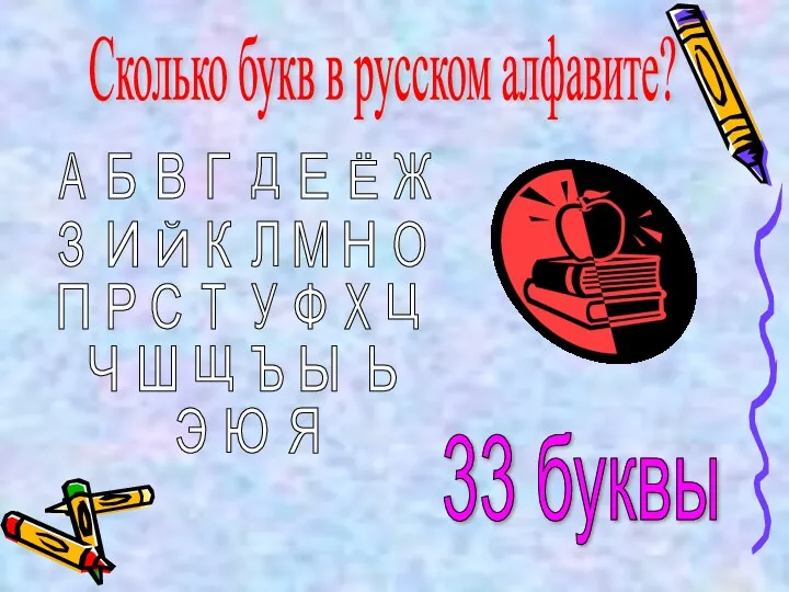 Сколько букв в русском алфавите? А Б В Г Д