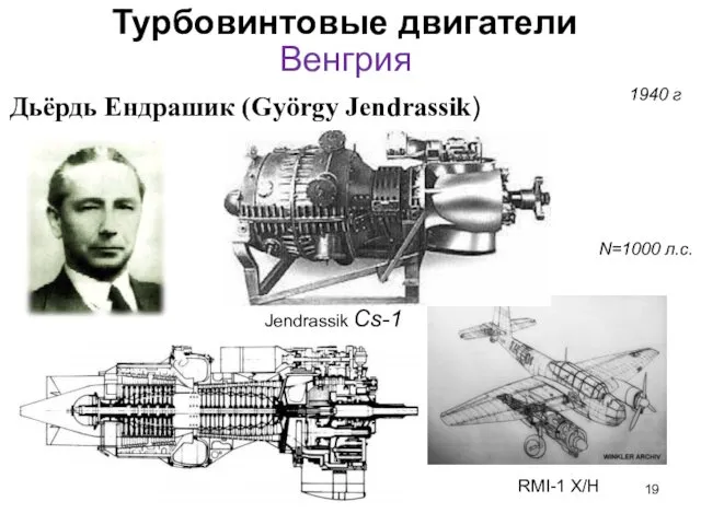 Турбовинтовые двигатели Дьёрдь Ендрашик (György Jendrassik) Jendrassik Cs-1 1940 г N=1000 л.с. RMI-1 X/H Венгрия