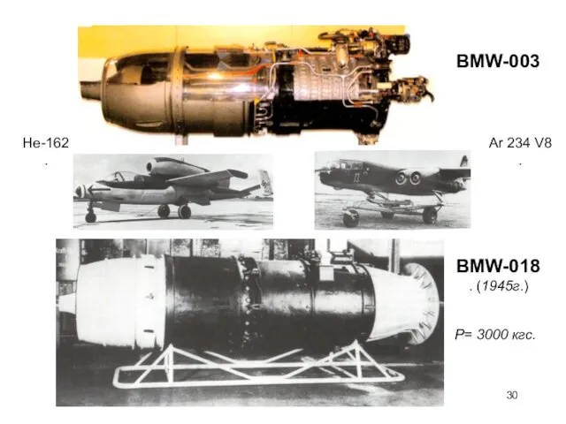 BMW-003 Ar 234 V8 . BMW-018 . (1945г.) P= 3000 кгс. He-162 .