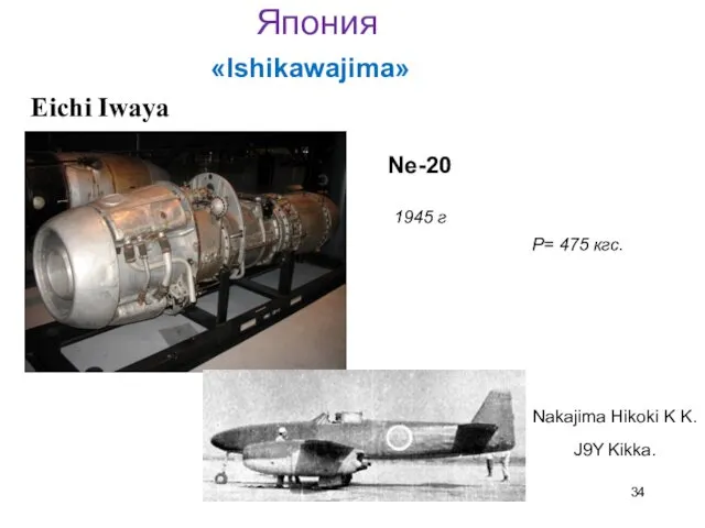 Япония «Ishikawajima» Ne-20 1945 г J9Y Kikka. P= 475 кгс. Eichi Iwaya Nakajima Hikoki K K.