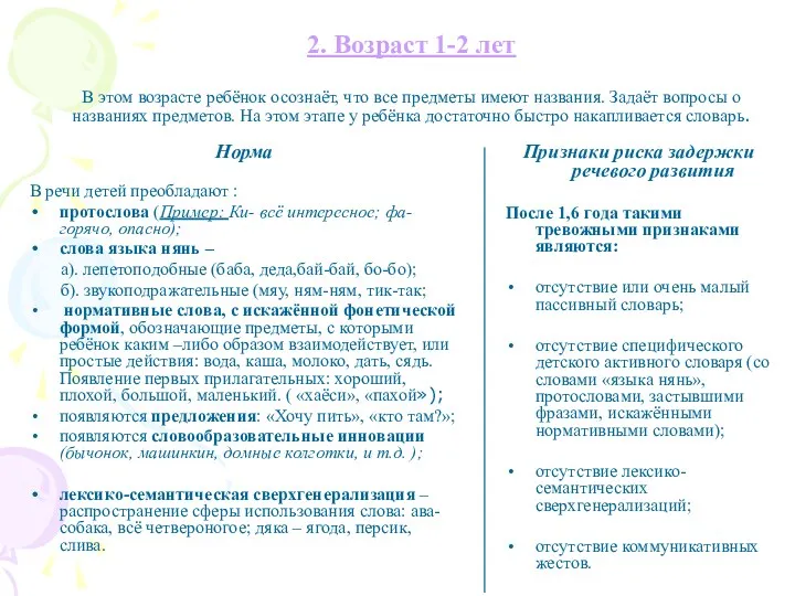 2. Возраст 1-2 лет В этом возрасте ребёнок осознаёт, что