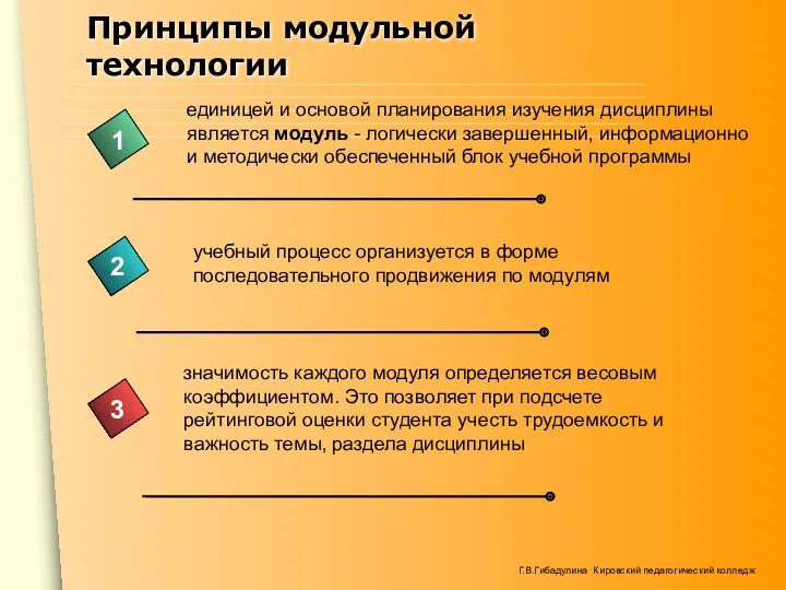 Принципы модульной технологии единицей и основой планирования изучения дисциплины является