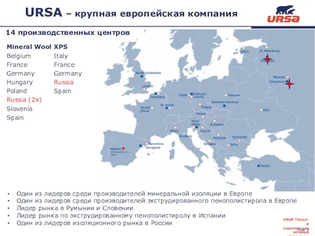 URSA – крупная европейская компания Mineral Wool XPS Belgium Italy