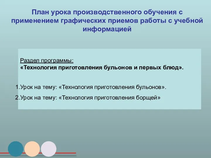 План урока производственного обучения с применением графических приемов работы с учебной информацией Раздел