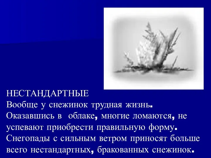 НЕСТАНДАРТНЫЕ Вообще у снежинок трудная жизнь. Оказавшись в облаке, многие