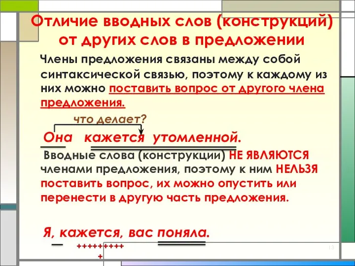 Отличие вводных слов (конструкций) от других слов в предложении Члены