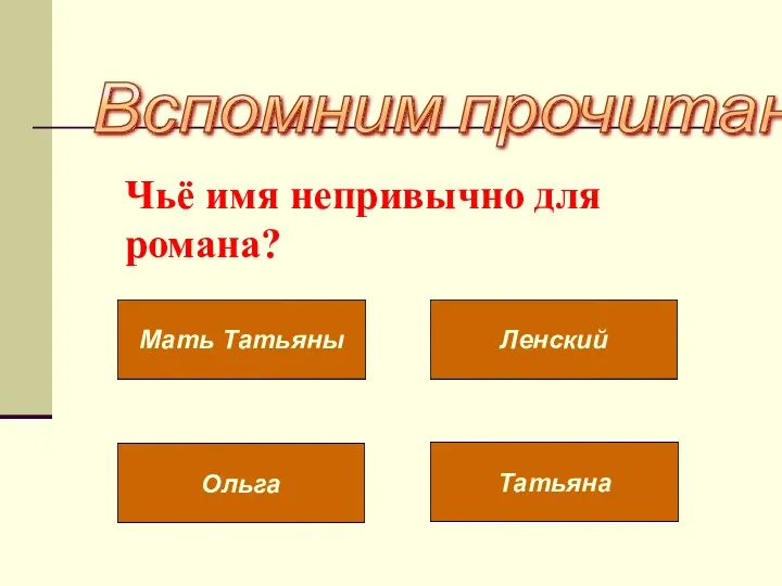 Чьё имя непривычно для романа? Вспомним прочитанное