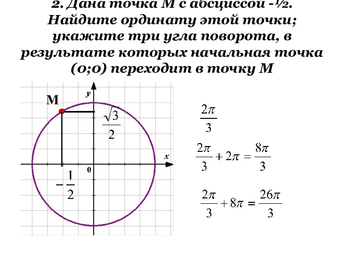 2. Дана точка М с абсциссой -½. Найдите ординату этой