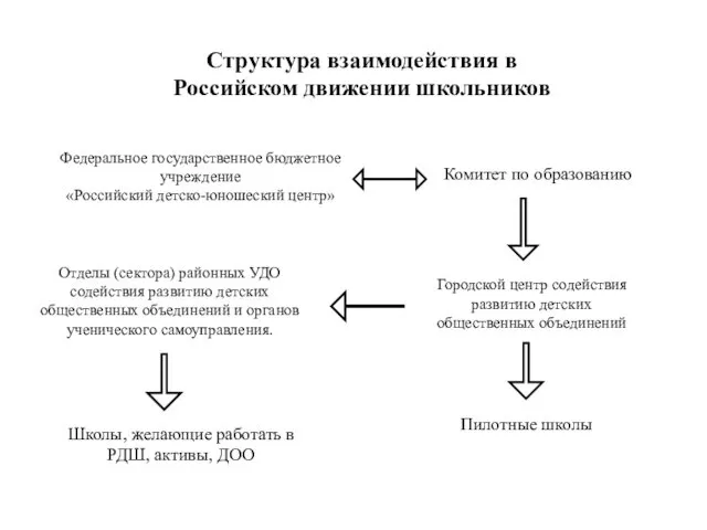 Структура взаимодействия в Российском движении школьников Отделы (сектора) районных УДО
