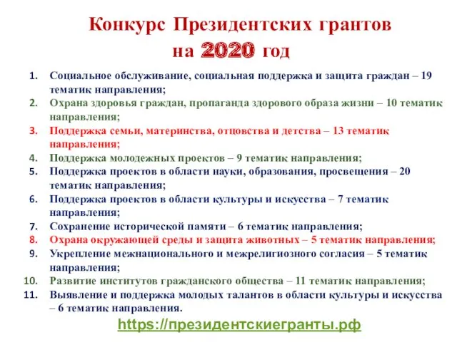 Конкурс Президентских грантов на 2020 год Социальное обслуживание, социальная поддержка