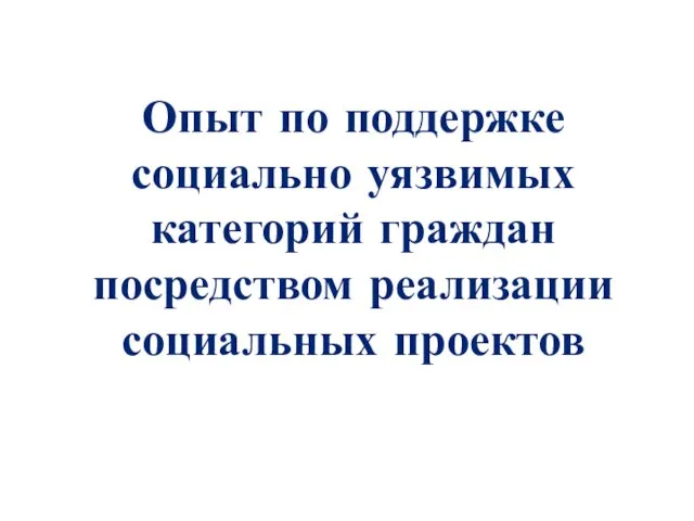 Опыт по поддержке социально уязвимых категорий граждан посредством реализации социальных проектов