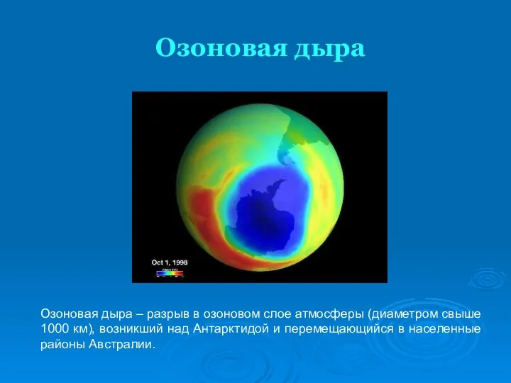 Озоновая дыра Озоновая дыра – разрыв в озоновом слое атмосферы