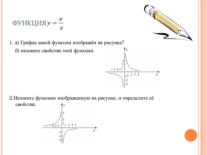 1. а) График какой функции изображён на рисунке? б) назовите свойства этой функции.