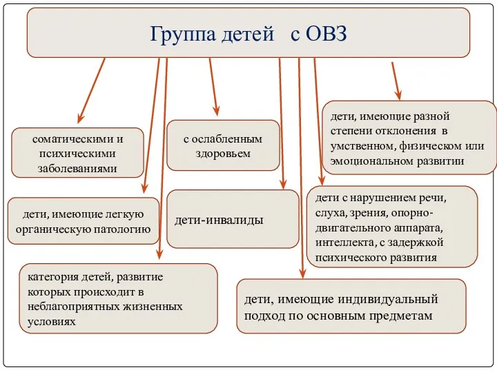 Группа детей с ОВЗ соматическими и психическими заболеваниями дети, имеющие