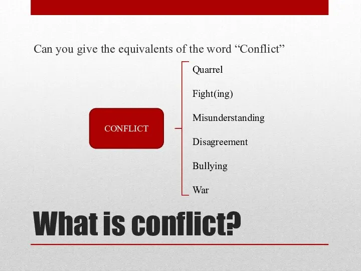 What is conflict? Can you give the equivalents of the