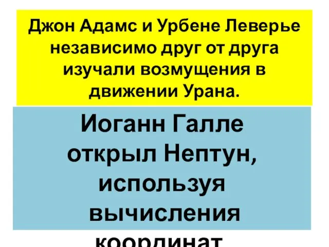 Джон Адамс и Урбене Леверье независимо друг от друга изучали возмущения в движении