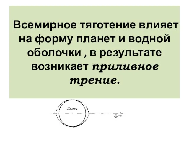 Всемирное тяготение влияет на форму планет и водной оболочки , в результате возникает приливное трение.