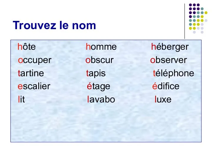 Trouvez le nom hôte homme héberger occuper obscur observer tartine