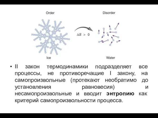 II закон термодинамики подразделяет все процессы, не противоречащие I закону,