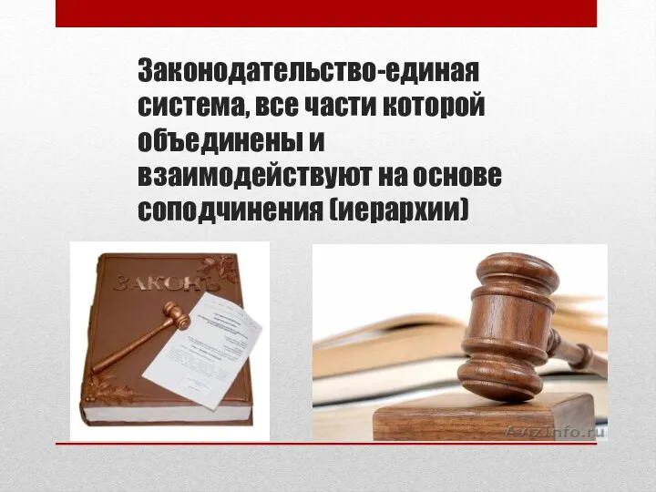 Законодательство-единая система, все части которой объединены и взаимодействуют на основе соподчинения (иерархии)