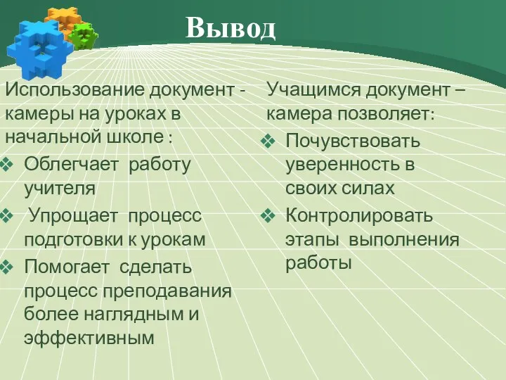 Вывод Использование документ - камеры на уроках в начальной школе : Облегчает работу