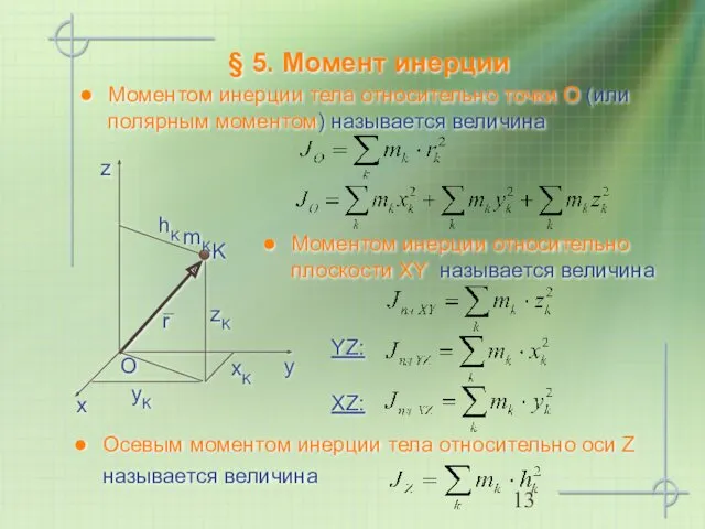 § 5. Момент инерции Моментом инерции тела относительно точки О