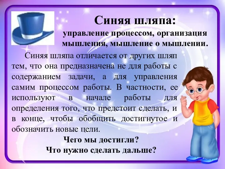 Синяя шляпа: управление процессом, организация мышления, мышление о мышлении. Синяя