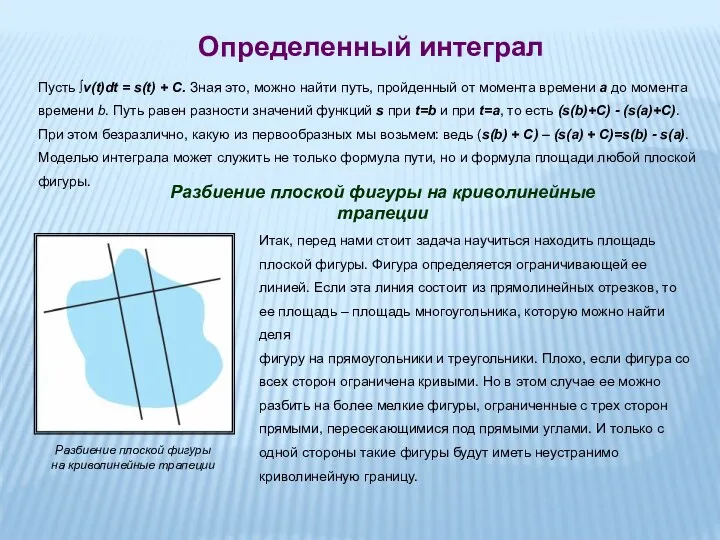 Определенный интеграл Пусть ∫v(t)dt = s(t) + C. Зная это,