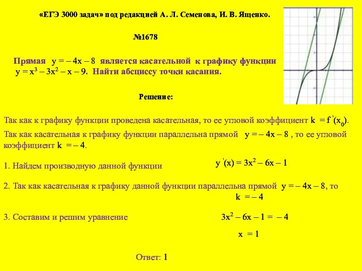 «ЕГЭ 3000 задач» под редакцией А. Л. Семенова, И. В. Ященко. №1678 Прямая