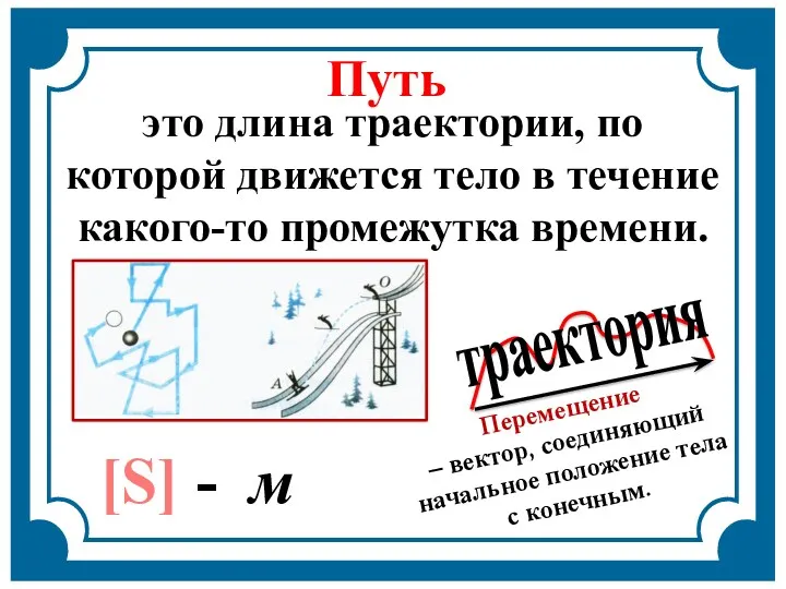 Перемещение – вектор, соединяющий начальное положение тела с конечным. траектория