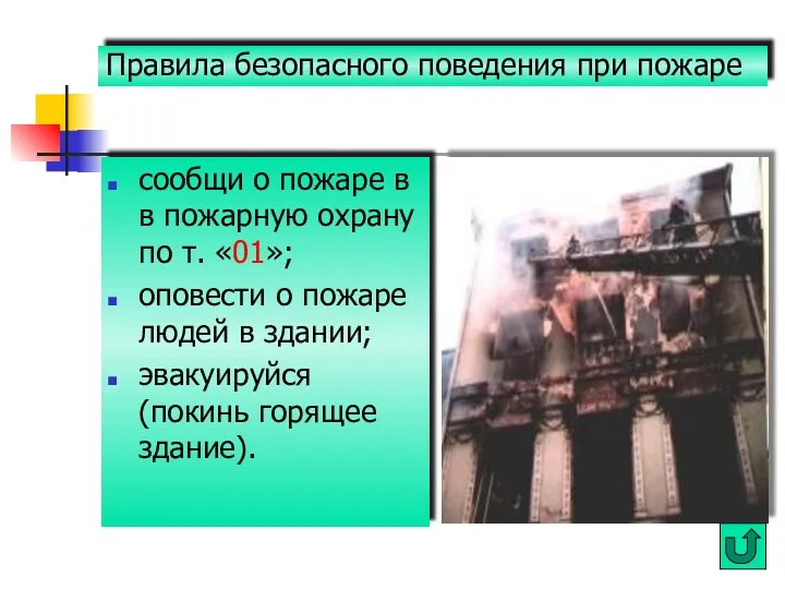 Правила безопасного поведения при пожаре сообщи о пожаре в в